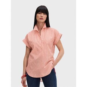 Sarah Alexandra Cap Sleeve Pinstripe Tunic Shirt in Red and White Stripe Size S